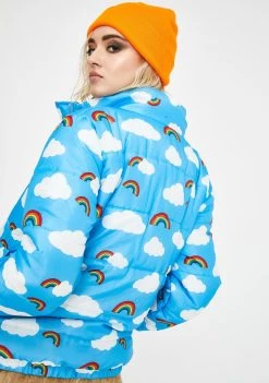 Daisy Street Outerwear Rainbow N' Cloud Puffer Jacket