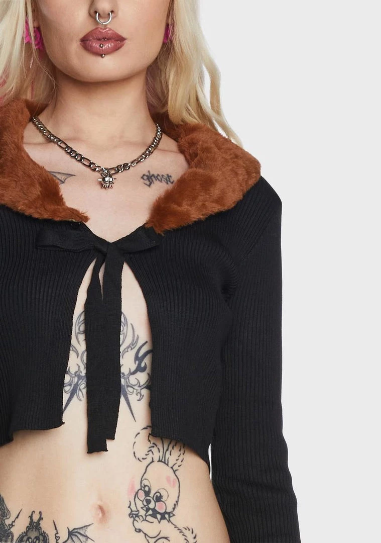 Daisy Street Fur Collar Tie Front Cardigan