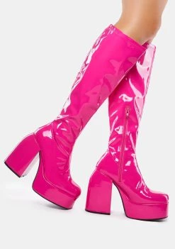 Daisy Street Pink Patent Platform Boots