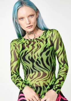 Daisy Street Zebra Print Mesh Top Tops
