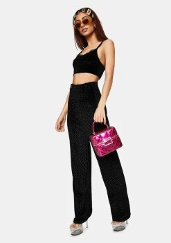 Daisy Street Velvet Jaquard Wide Leg Trousers Bottoms