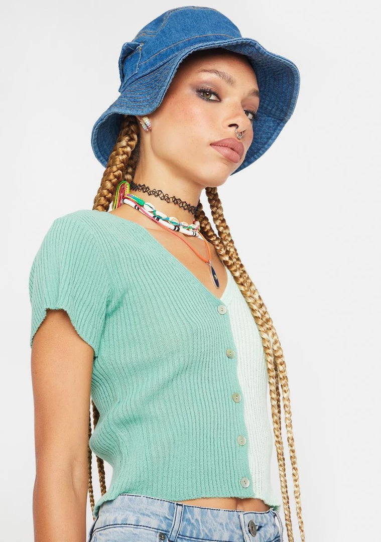 Daisy Street 90s Short Sleeve Two Tone Cardigan Knit Cardigans