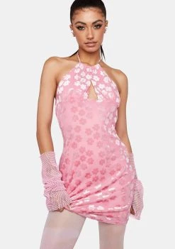 Daisy Street Pink Floral Halter Mini Dress