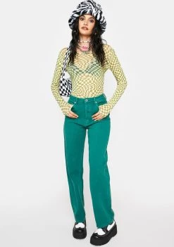Daisy Street Tops Amelia Long Sleeve Mesh Checkered Crop Top