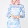 Daisy Street Cloud Print Mesh Dress Dresses