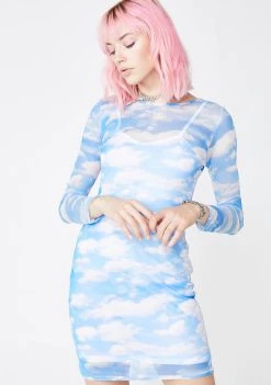 Daisy Street Cloud Print Mesh Dress Dresses