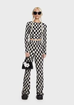 Daisy Street Checkered Crop Top Long Sleeve Crop Top