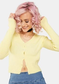 Daisy Street Yellow Textured Crop Cardigan Tops
