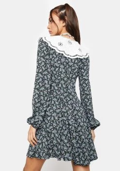 Daisy Street Dresses Blue Floral Lace Collar Dress