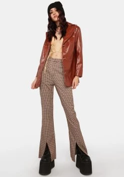 Daisy Street Brown Check Split Hem Trousers
