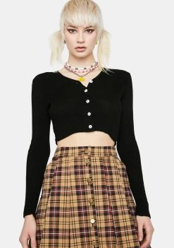 Daisy Street Black 90s Cropped Knit Cardigan Tops