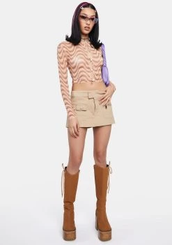 Daisy Street Brown Wave Print Mesh Top Mesh Shirt