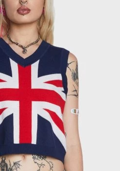 Daisy Street Union Jack Sweater Vest Sweater Vests
