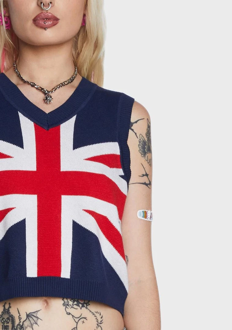 Daisy Street Union Jack Sweater Vest Sweater Vests