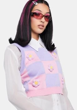 Daisy Street Crochet Flower Crop Knit Vest