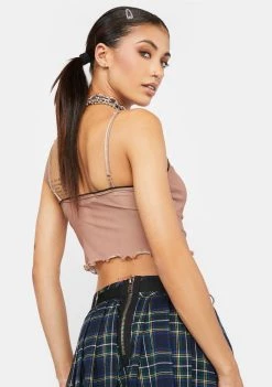 Daisy Street Brown Mesh Crop Tank
