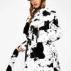 Daisy Street Outerwear Cow Print Faux Fur Coat