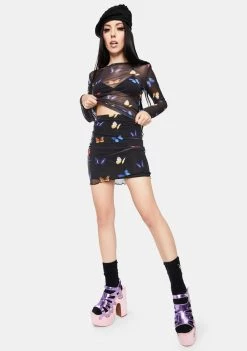 Daisy Street Tops Butterfly Mesh Top