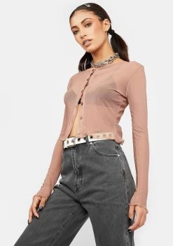 Daisy Street Brown Mesh Cardigan Tops