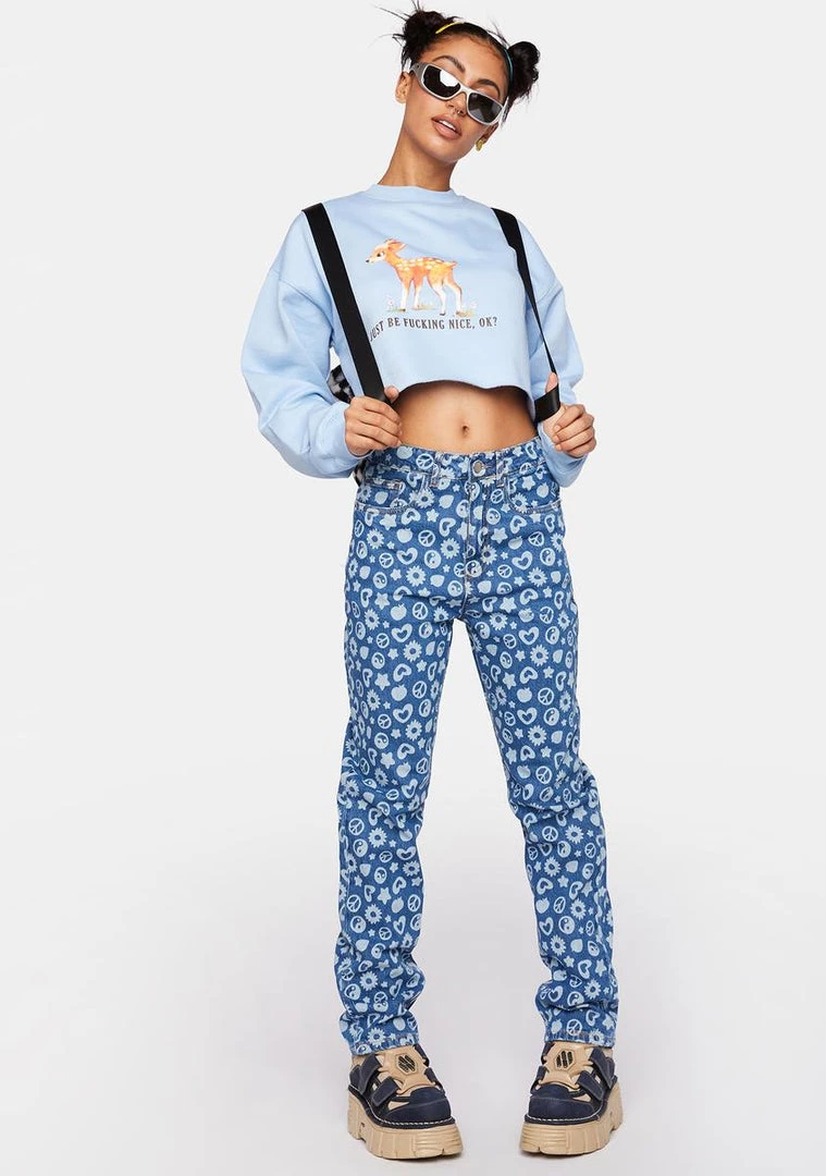 Daisy Street Printed Dad Jeans