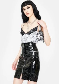 Daisy Street Black Vinyl A-Line Mini Skirt Bottoms