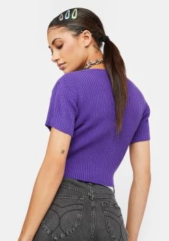 Daisy Street Purple 90s Short Sleeve Cardigan