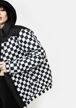 Daisy Street Outerwear Checkerboard Puffer Jacket
