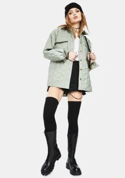 Daisy Street Outerwear Green Grey Quilted Shirt Jacket