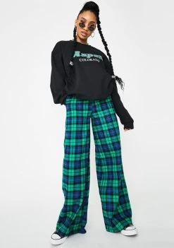 Daisy Street Bottoms Green Checkered Print Wide Leg Pants