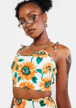 Daisy Street Sunflower Tie Crop Top
