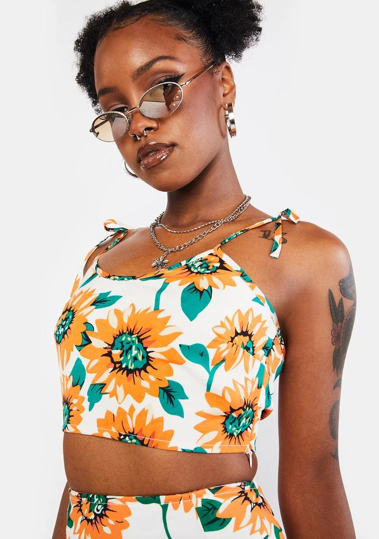 Daisy Street Sunflower Tie Crop Top