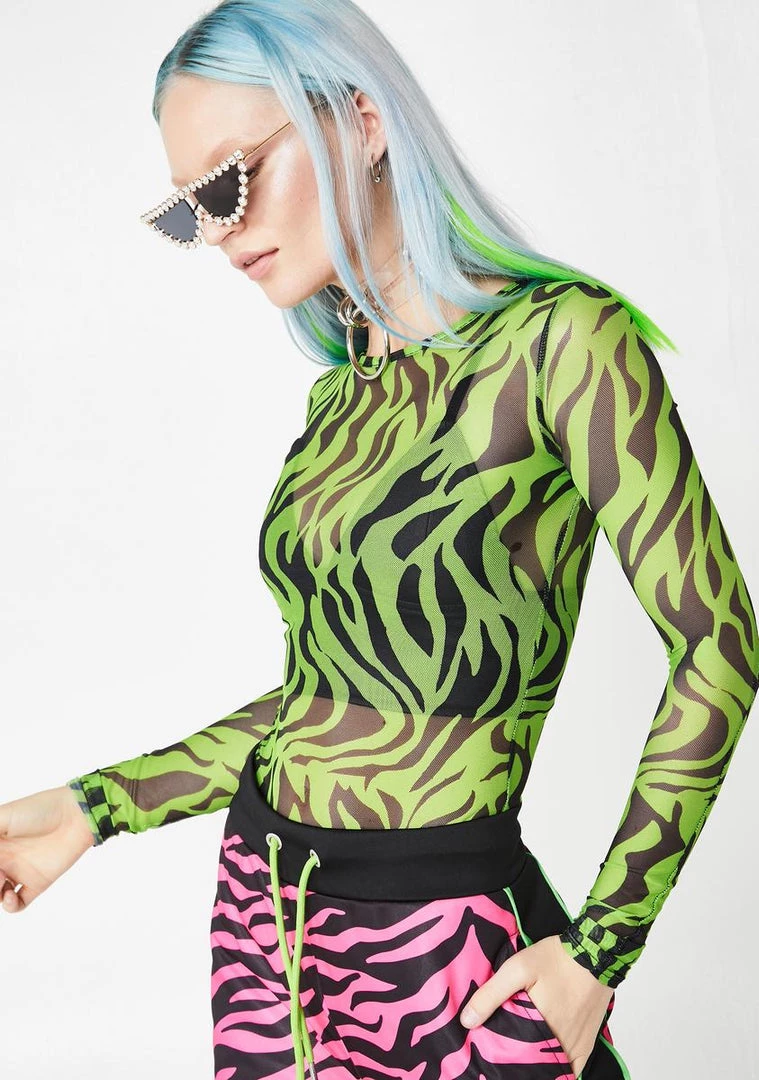Daisy Street Zebra Print Mesh Top Tops