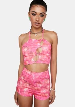 Daisy Street Pink Tie Dye Shorts High Waist Shorts