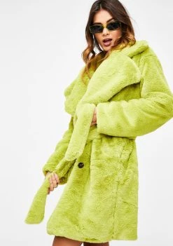 Daisy Street Outerwear Green Faux Fur Wrap Coat