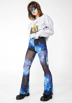 Daisy Street Galaxy Print Mesh Flared Trousers Bottoms