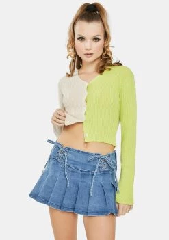 Daisy Street Lime 90's Split Color Cropped Cardigan