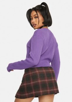 Daisy Street Purple Ribbed 90s Cardigan