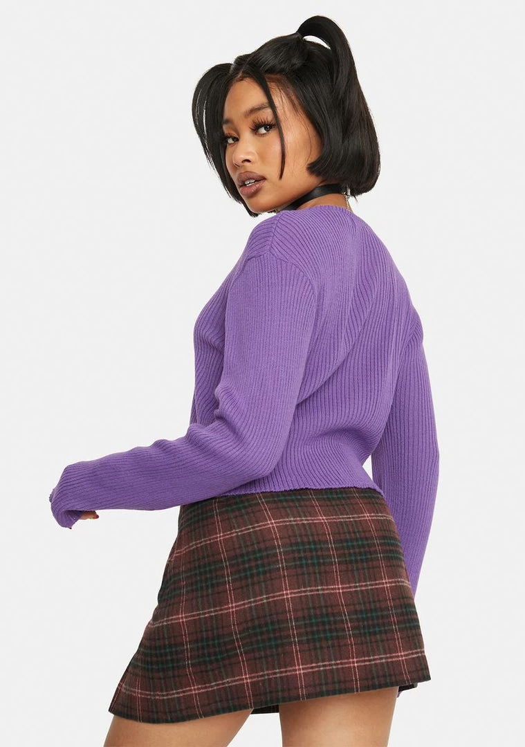Daisy Street Purple Ribbed 90s Cardigan
