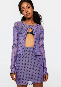 Daisy Street Purple Floral Mesh Cardigan