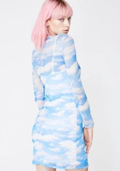 Daisy Street Cloud Print Mesh Dress Dresses