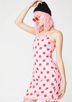 Daisy Street Strawberry Print Mini Dress