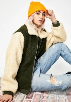 Daisy Street Khaki Teddy Bomber Jacket