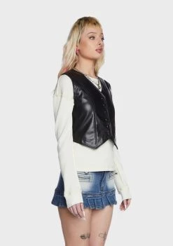 Daisy Street Vegan Leather Waistcoat Top Tank Crop Top