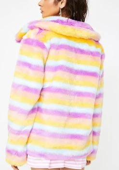 Daisy Street Stripe Faux Fur Front Zip Jacket