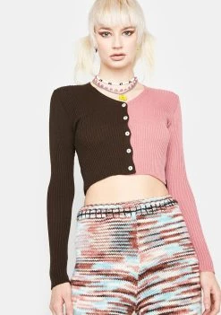 Daisy Street Tops 90s Two Tone Cropped Cardigan