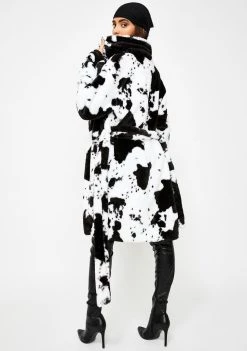 Daisy Street Outerwear Cow Print Faux Fur Coat