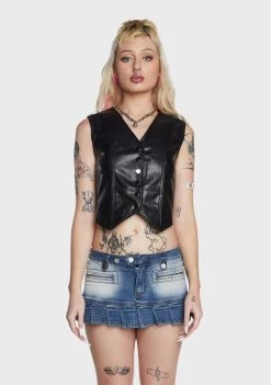 Daisy Street Vegan Leather Waistcoat Top Tank Crop Top