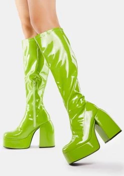 Daisy Street Platforms Green Patent Platform Boots