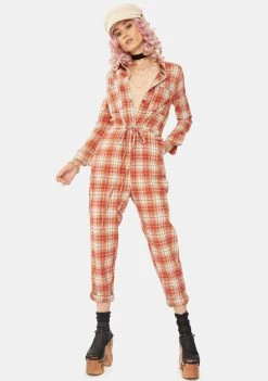 Daisy Street Relaxed Plaid Jumpsuit