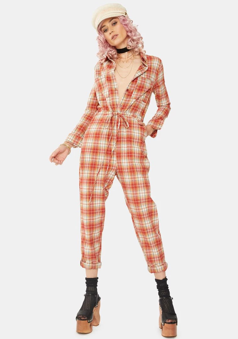 Daisy Street Relaxed Plaid Jumpsuit